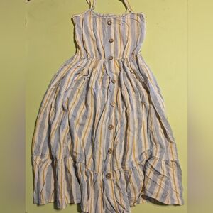 Btween Blue and Yellow Striped Kids Size 10 Summer Dress